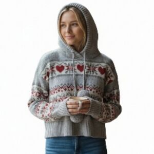 3 DAYS LEFT $$$Womens' Kaisely Gray Hoodie Sweater with Red Heart Accents Sz. XS